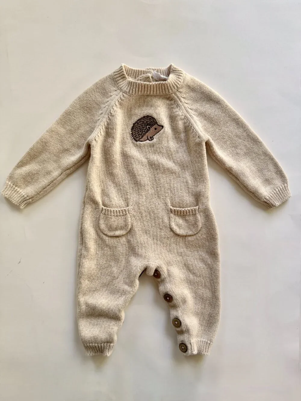 Jamie Kay Baby Knit Hedgehog Romper Sz 3-6M Oatmeal Coverall
